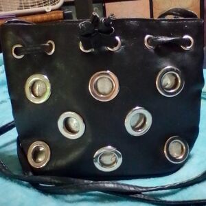 Stylish Black Grommet-Embellished Women's Crossbody Bag